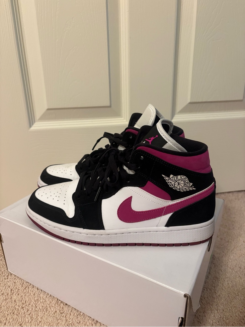 Jordan Mid-Top Sneakers White Black Pink Accents